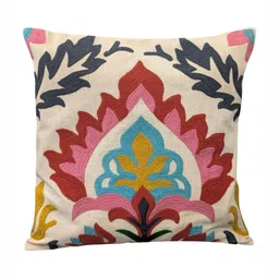 Good Vibes Off White & Pink Embroidered Square Cushion Covers-34