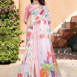 Anouk Rustic Floral Printed Zari Block Print Saree image 3