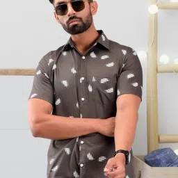 BASE 41 Men Standard Fit Abstract Printed Spread Collar Casual Shirt-image-38