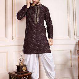 House of Pataudi Floral Embroidered Mandarin Collar Sequnnied Cotton Straight Kurta-image-54