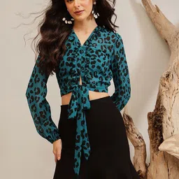 QUIERO Animal Print Ruffles Puff Sleeves Crop Top-picture-25