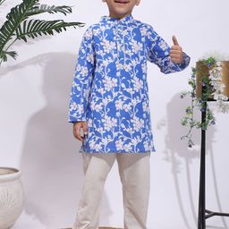 Cutiekins Boys Floral Printed Mandarin Collar Gotta Patti Kurta with Pyjamas-picture-11