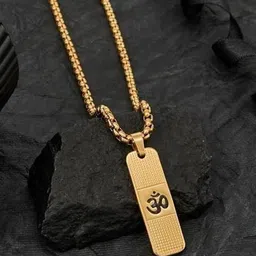 Lovemi Movements Stainless Steel Gold-Plated Om Symbol Locket Pendants With Chain-picture-21