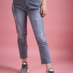DressBerry Women Classic High-Rise Low Distress Light Fade Jeans-image-88