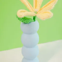 ArteCasa Blue & Yellow Ceramic Stacked Tiered Pottery Vase With Crochet Lily-19