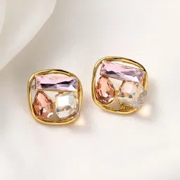 SALTY Artificial Stones Studded Square Shaped Auric Temptation Studs image 4