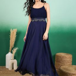 Inddus Shoulder Straps A-Line Maxi Dress With Belt-image-28
