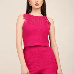 7OUNCE Textured Pure Cotton Sleeveless Crop Top & High Waist Shorts Co-Ords-picture-18