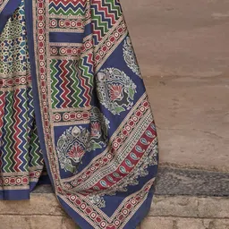 Anouk Ajrak Printed Block Banarasi Saree image 3