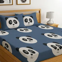 INDHOME LIFE Kids Blue & White Printed Cotton 220 TC King Bedsheet Set 1.98 m x 1.82 m-picture-5