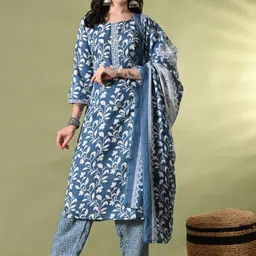 HARIKS Women Floral Printed Regular Kurta with Trousers & Dupatta-picture-42