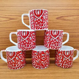 laghima jadon Red & White Printed Ceramic Matte Cups Set of 6-2