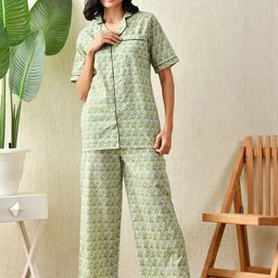 Saanvi Collection Ethnic Motifs Printed Pure Cotton Night Suit-image-12