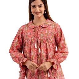 DMP FASHION Floral Printed Tie-Up Neck Straight Kurti-picture-58