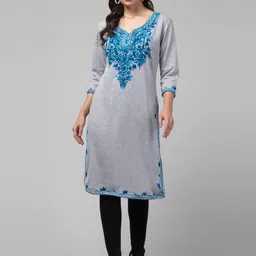 Trend Level Women Embroidered Woollen Kurta-picture-7