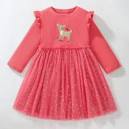 JC SPARKLE Girls Self Design Cotton Fit & Flare Knee Length Dress-image-26