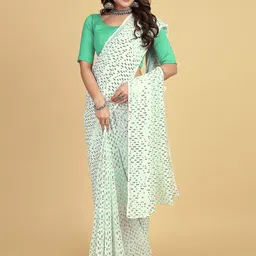 Peachmode Embellished Sequinned Pure Georgette Saree-picture-16