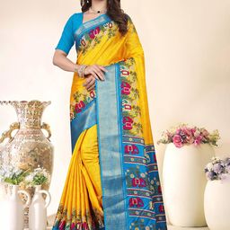 MAGNEITTA Floral Zari Silk Blend Saree-image-5
