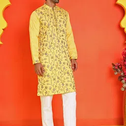 Jompers Men Floral Embroidered Regular Thread Work Kurta with Pyjamas-21