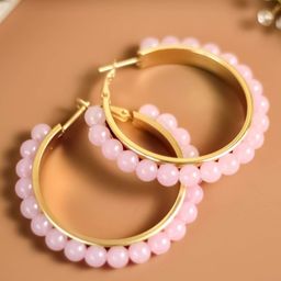 DressBerry Gold-Plated Artificial Beads Circular Shaped Hoop Earrings-14
