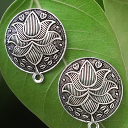 Sangria Silver-Plated Circular Shaped Lotus Studs-image-4