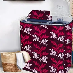 MOGNE FAB Maroon & White Leaf Printed Semi Automatic Washing Machine Cover-image-93