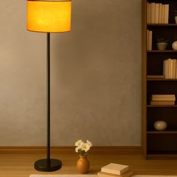 Devansh Yellow & Black Wooden & Cotton Cylinder Floor Lamp-picture-24