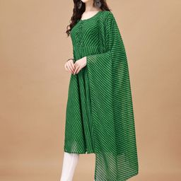 PMD Fashion Bandhani Printed Round Neck A Line Kurta With Leggings and Dupatta image 4