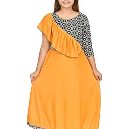 CHANDRIKA mustard Print Ruffled Fit & Flare Maxi Dress-picture-32