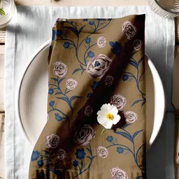 Vargottam Brown & Blue 12 Pieces Printed Cotton Reusable & Disposable Table Napkins-16