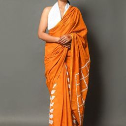 Moda Rapido Orange Colourblocked Pure Cotton Block Print Sarees-picture-24