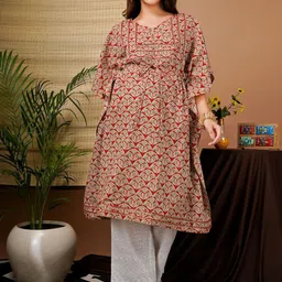 Angloindu Printed Maternity Pure Cotton Kurta Set-image-10