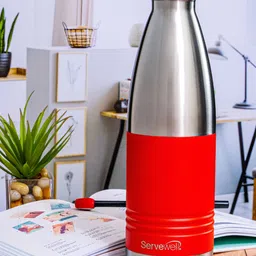 Servewell Red & Steel Stainless Steel Printed Double Wall Vacuum Water Bottle - 1 L-image-54