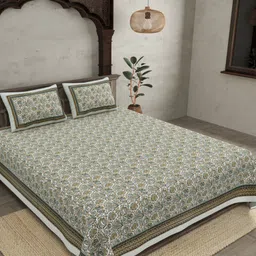 JAIPUR FABRIC Green Floral Printed 180 TC King Bedsheet Set 2.74 m x 2.28 m-picture-40