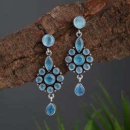 Anvik Silver-Plated American Diamond Studded Floral Shaped Drop Earrings-4