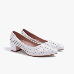 Carlton London Women Textured Block Pumps With Laser Cuts-6