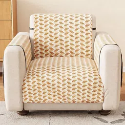Lukzer White & Brown Printed 1 Seater Reversible Sofa Cover With Arms-picture-23