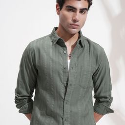 HIGHLANDER Men Slim Fit Textured Spread Collar Cotton Casual Shirt-picture-14