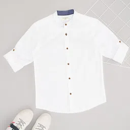 Pantaloons Junior Boys Band Collar Solid Cotton Casual Shirt-picture-39