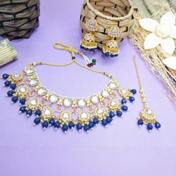 VATSALYA creation Alloy Gold- plated Blue Jewellery Set-image-46