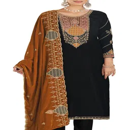 DRAVINAM Trends Floral Embroidered Velvet Unstitched Dress Material-image-83