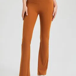 LULU & SKY Women Solid Flared High-Rise Flat-Front Bootcut Trousers-image-36