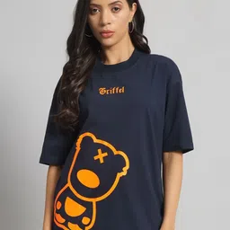 GRIFFEL Women Printed Drop-Shoulder Sleeves T-shirt-image-97