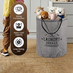 Kuber Industries 3-Pcs Grey & Black Printed Foldable Cloth Basket With Handle image 3