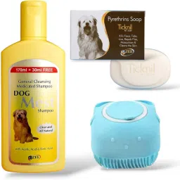 Dog Shampoo Kit – Combo Pack (Shampoo 200ml + Ticknil Soap 75g + Bathing Brush) Allergy Relief, Anti-dandruff, Itch Relief, Anti-fungal Natural Dog, Cat, Horse, Rabbit Shampoo-60