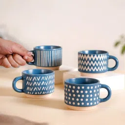 nestasia Pack of 4 Ceramic Eclectic Stackable Cups Set Of 4 With Stand Blue image 5
