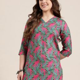 HERE&NOW Leaf Printed V-Neck Kurti-picture-12