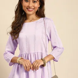 Sangria Women Jacquard Chanderi Silk Anarkali Kurta With Sequin Detail-image-15