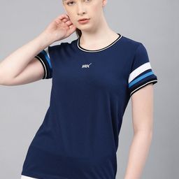 HRX by Hrithik Roshan Women Navy Blue Solid Round Neck Pure Cotton T-shirt-picture-30