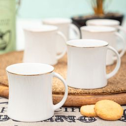 SONAKI Set of 6 White Bone China Tea Cups With 24K Gold Print image 1